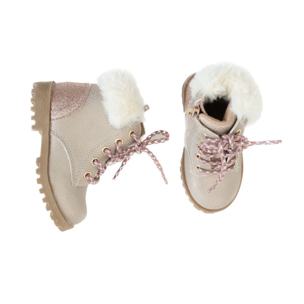 Toddler Girls' Metallic Rose Gold Glitter Zip-Up Faux Fur Hiker Boots Size 6M